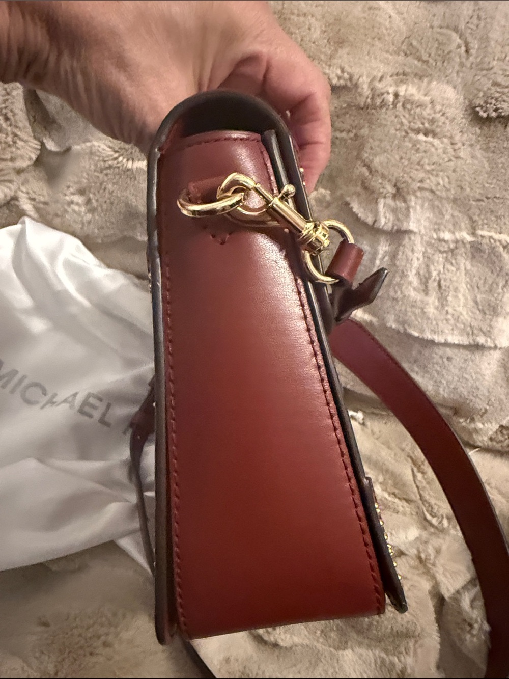 Michael Kors Burgundy, Beige and White Patchwork Crossbody Bag w/Dustbag - Picture 11 of 17